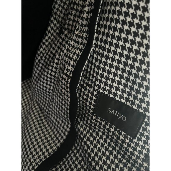Sanyo Long Sleeve Button Closure Hood Houndstooth Trench Coat Jacket Black - 12 - Picture 6 of 12